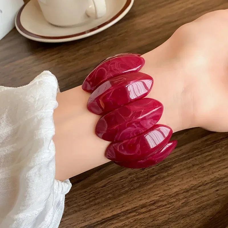 Vintage Smudging Bangle Geometric Wide Chunky Bracelets for Women Personality Acrylic Bracelet Hand Jewelry