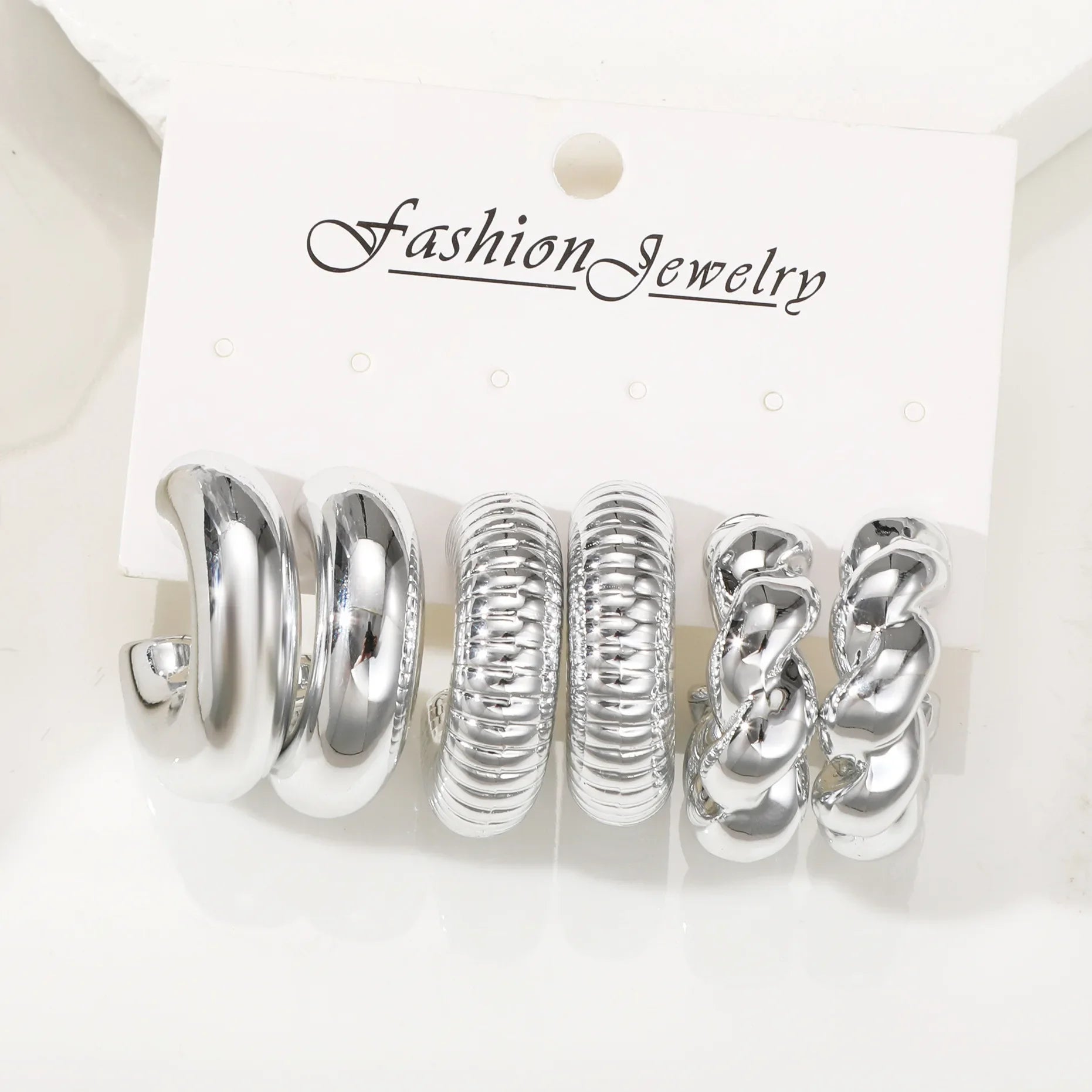 6Pcs Vintage Classic Geometry Glossy Ccb Gold Plated C Shape Hoop Earrings Set for Women Waterdrop Earing Fashion Jewelry