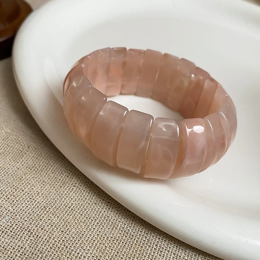 Acrylic Smudging Bangles for Women Unique Design Geometric Oval Elastic Stretch Bracelets Wide Bangles Jewelry Party Gifts