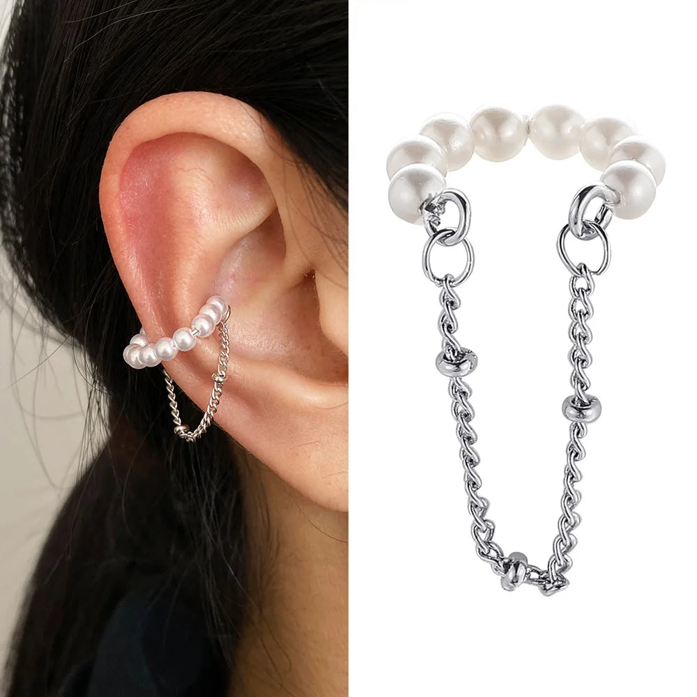 Fashion 1PC Silver Pearl Clips Ear Cuff For Women Men Non-Piercing Fake Cartilage Wrap Earrings Wholesale Jewelry Girl Gift