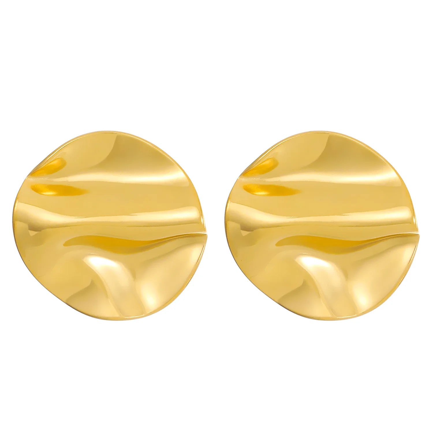 Stainless Steel Pleated Geometric Earrings For Women Jewelry Trending Vintage Women's Smooth Gold Color Stud Earrings