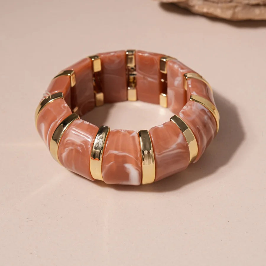 Pink Acrylic Resin Smudging Bangles for Women Girls Smooth Irregular Geometric Square Elastic Bracelets Wristband Jewelry