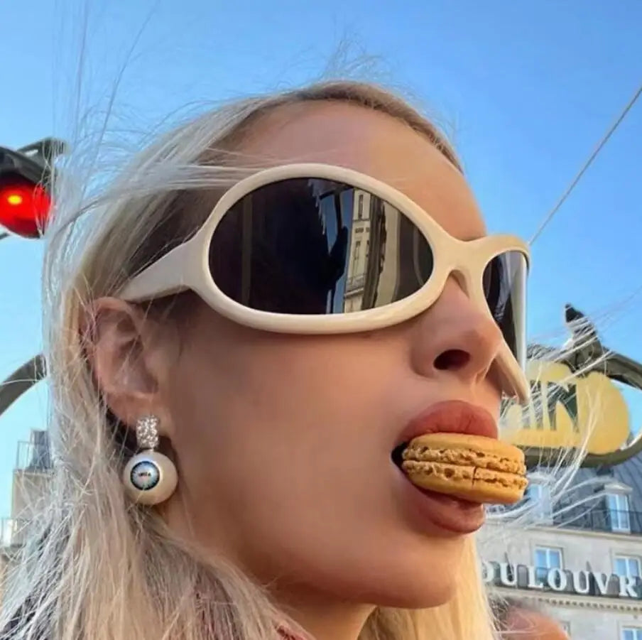 Cycling Fashion Y2K Punk Sunglasses Goggle New Women Men Oval Sports Sun Glasses Female Oversized Colorful Lens Eyewear UV400