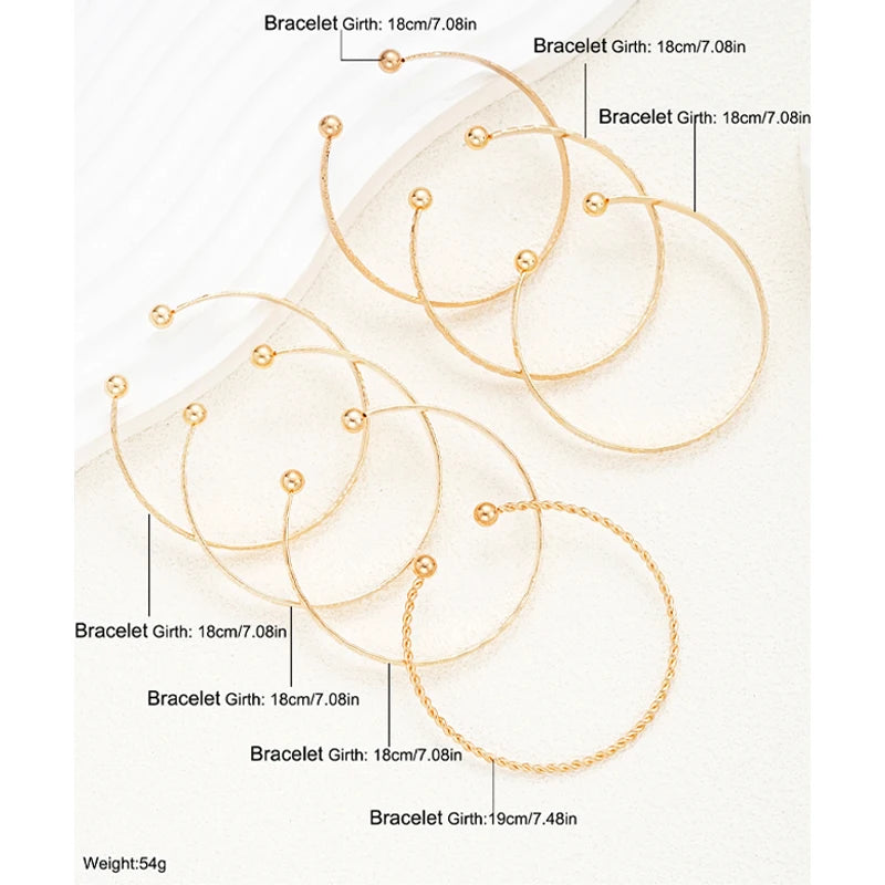 7 Pcs/Set Gold Color Bracelets for Women Streetwear Goth Heart Prints Metal Design Open Bangle Fashion Jewelry Gifts