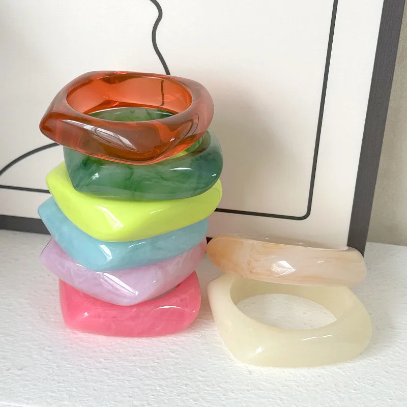 New Trend Acrylic Irregular Geometric Exaggerated Chunky Bangles for Women Resin Colorful Statement Bracelet Jewelry Gifts