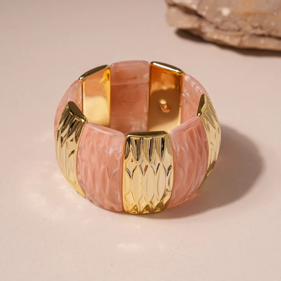 Pink Acrylic Resin Smudging Bangles for Women Girls Smooth Irregular Geometric Square Elastic Bracelets Wristband Jewelry