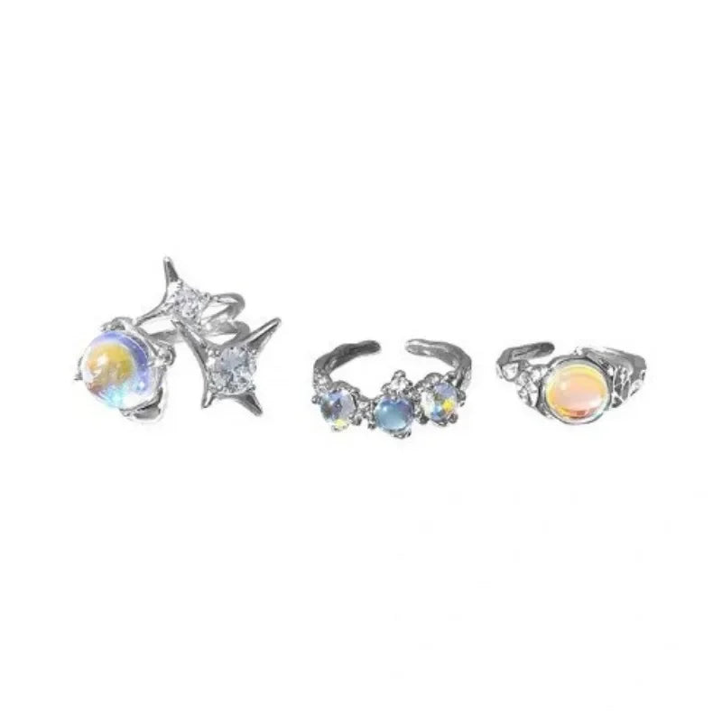 Fashion Jewelry Crystal Rings Heart Adjustable Ring Irregular Geometry Punk Vintage Rings Set for Women