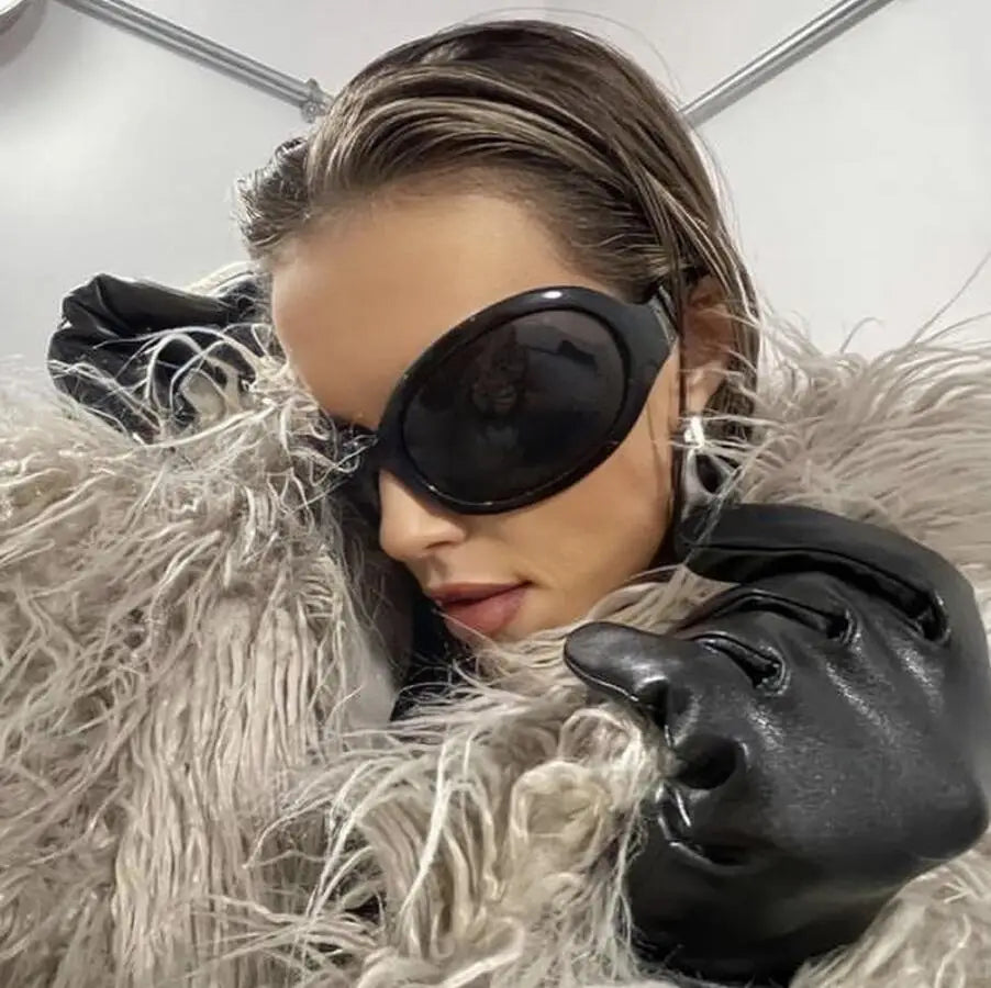 Cycling Fashion Y2K Punk Sunglasses Goggle New Women Men Oval Sports Sun Glasses Female Oversized Colorful Lens Eyewear UV400