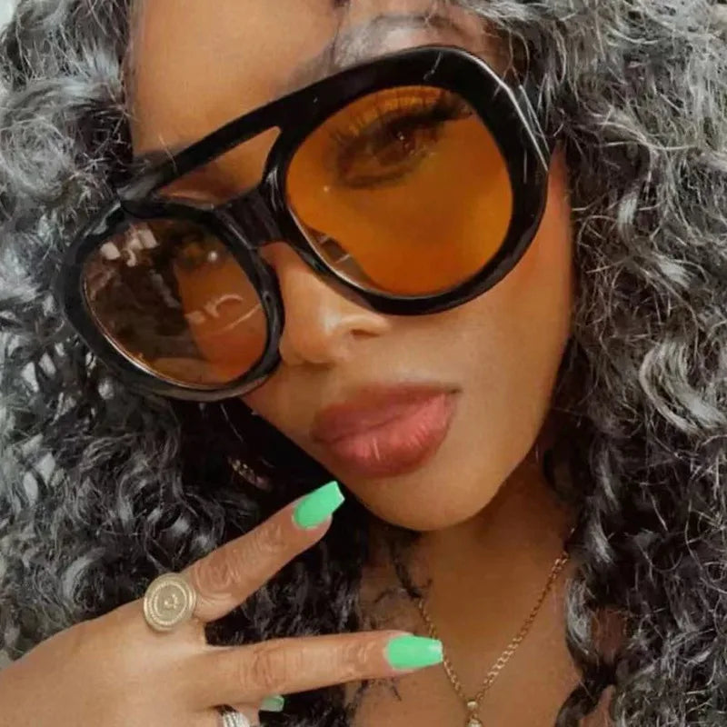 Vintage Oversized Sunglasses Women Luxury Brand Big Frame Sun Glasses Black Yellow Fashion Shades Double Bridges Round Glasses