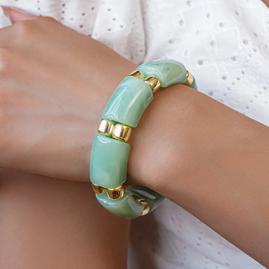 Fashionable Green Resin Acrylic Smudging Bangle for Women Exaggerated Irregular Geometric Wide Chunky Bracelets Bangles Jewelry