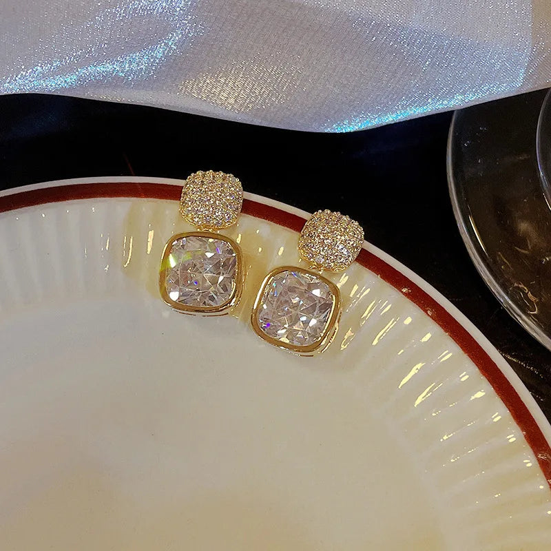 Silver Needle Fashion Square Zircon Drop Earrings For Women Jewelry 2025 Trending New Luxury Women's Crystal Earrings