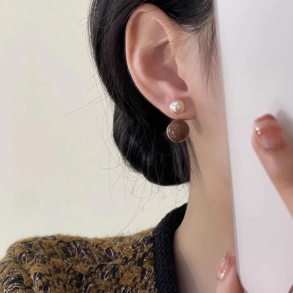 925 Silver Needle Vintage Brown Pearl Earrings For Women Jewelry 2025 Trending New Luxury Women's Red Ball Earrings gifts