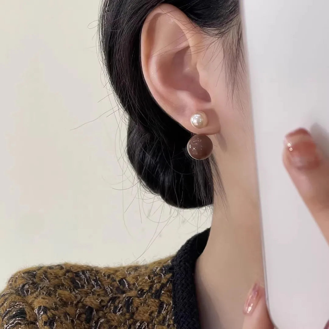925 Silver Needle Vintage Brown Pearl Earrings For Women Jewelry 2025 Trending New Luxury Women's Red Ball Earrings gifts