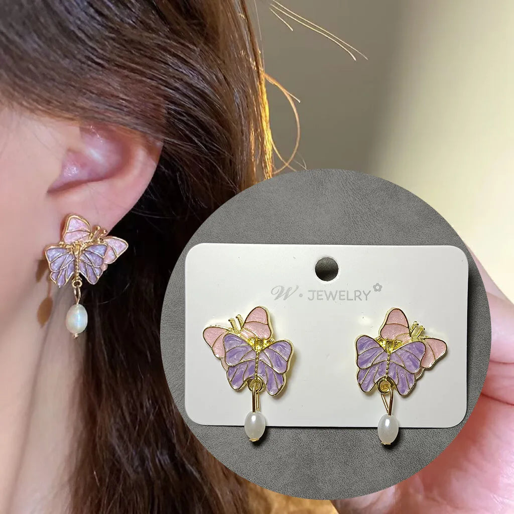Silver Needle Vintage Green Crystal Butterfly Drop Earrings For Women Jewelry 2025 Trending Luxury Zircon Women's Earrings