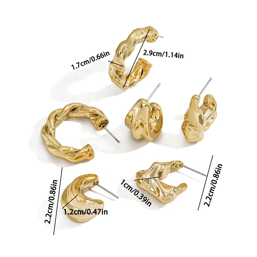 6Pcs Vintage Classic Geometry Glossy Ccb Gold Plated C Shape Hoop Earrings Set for Women Waterdrop Earing Fashion Jewelry