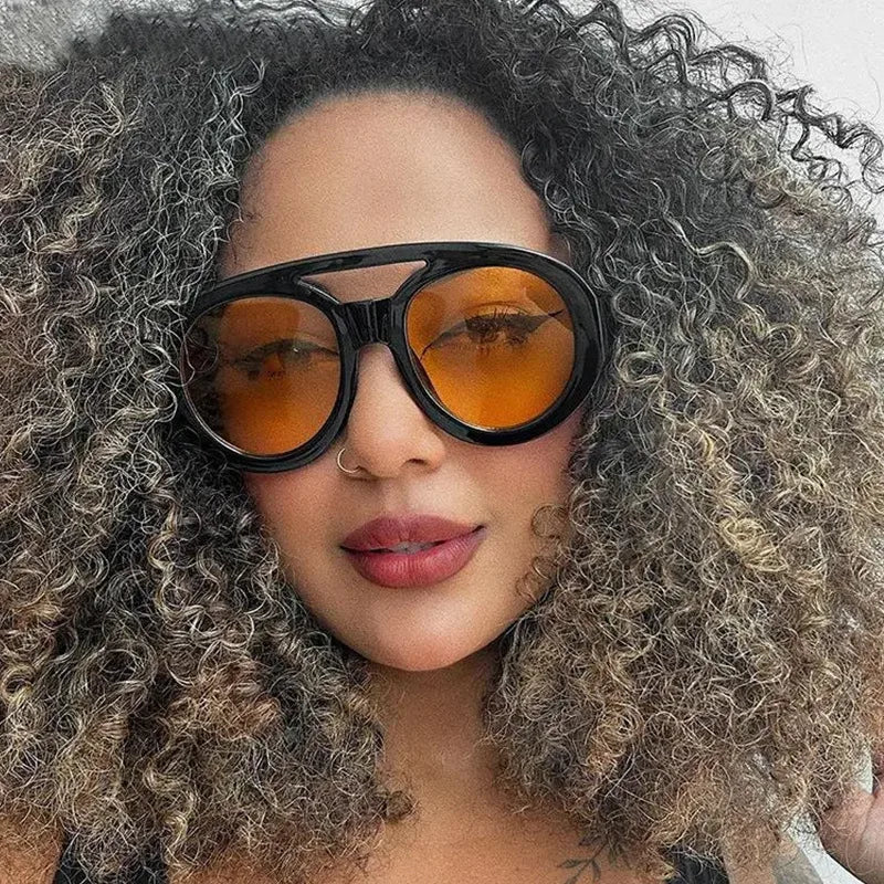 Vintage Oversized Sunglasses Women Luxury Brand Big Frame Sun Glasses Black Yellow Fashion Shades Double Bridges Round Glasses