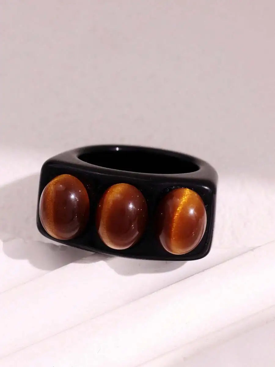 Vintage Wide Large Chunky Rings for Women Crystal Resin Autumn Winter Geometric Irregular Stacking Wear Jewelry New