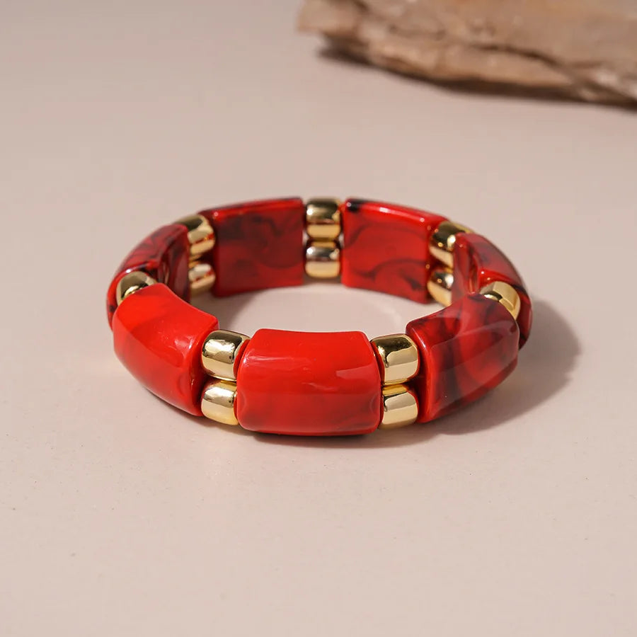 Red Resin Acrylic Elastic Bracelets Personality Geometric Fashion Irregular Wide Stacking Bracelets Hand Jewelry for Women