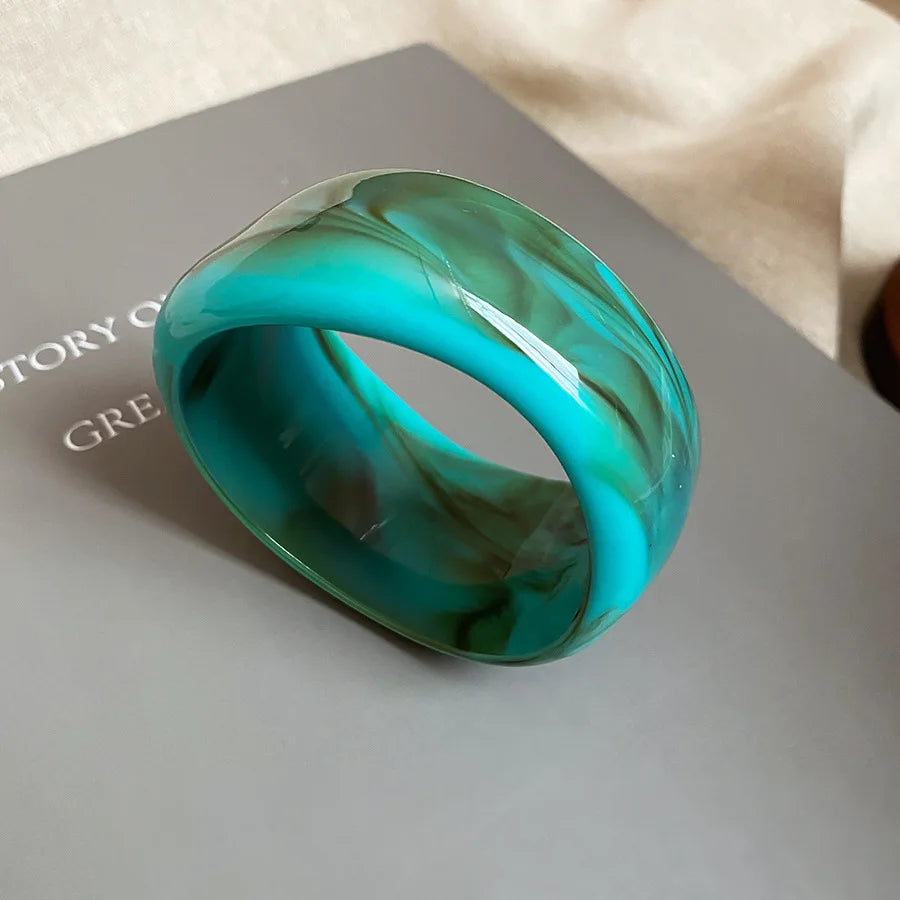 Acrylic Smudge Bangles Exaggerated Irregular Wide Round Bracelets for Women Personality Hand Ring Jewelry Party