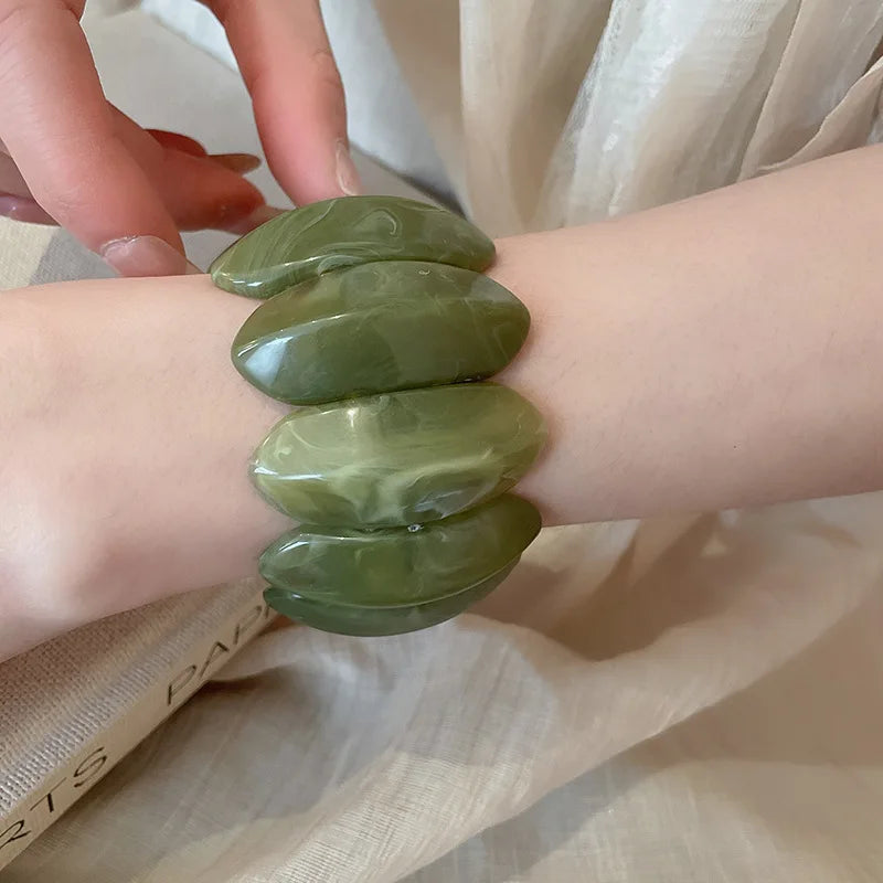 Acrylic Smudging Bangles for Women Unique Design Geometric Oval Elastic Stretch Bracelets Wide Bangles Jewelry Party Gifts