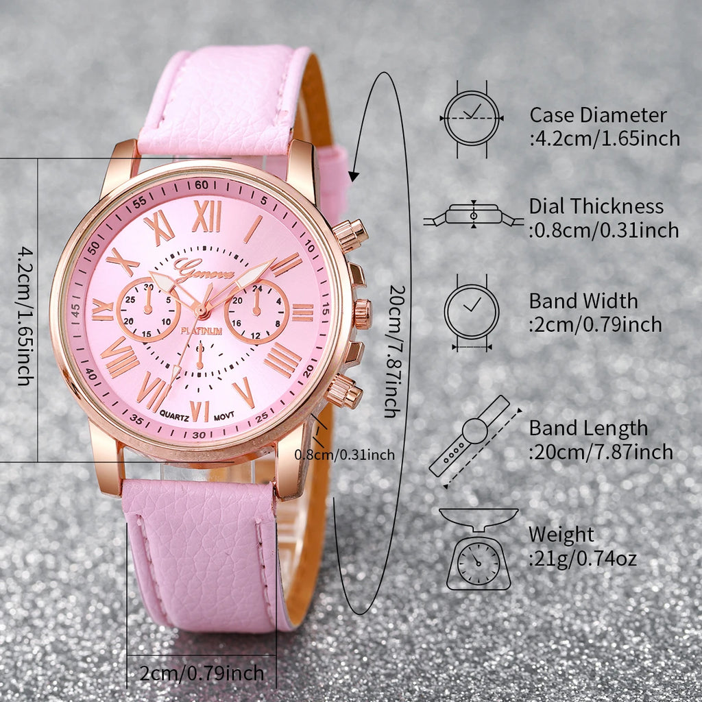 10PCS Women Watches Set Fashion Roma Dial Ladies Quartz Watch Casual Leather Band Wristwatches Relogio Feminino Reloj Mujer