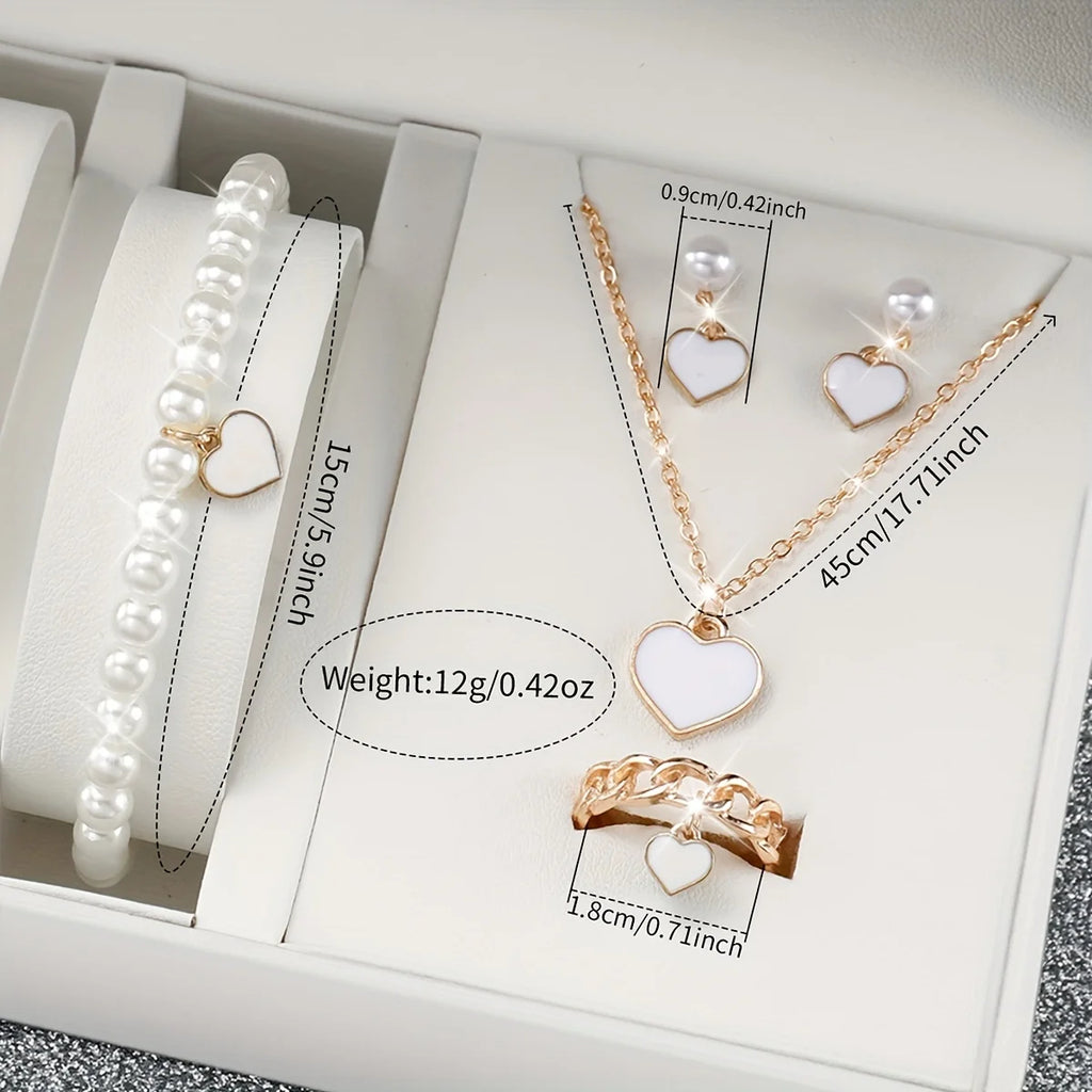 3/6PCS Women's Watches Casual Silicone Band Analog Quartz Watch Heart Pearls Jewelry Set(Without Box)