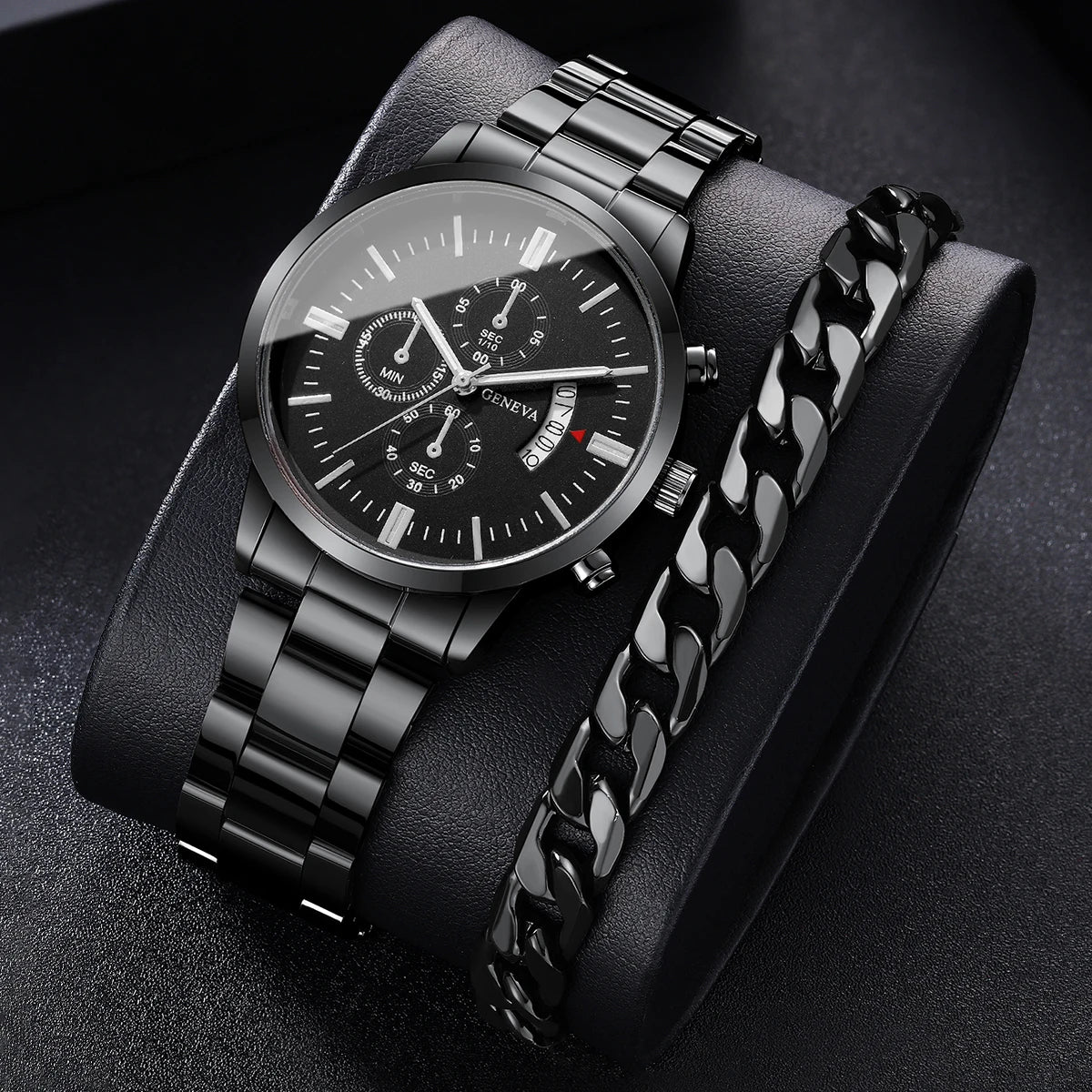 2PCS/Set Fashion Men Business Watches Male Calendar Quartz Watch Bracelet Set Relogio Masculino
