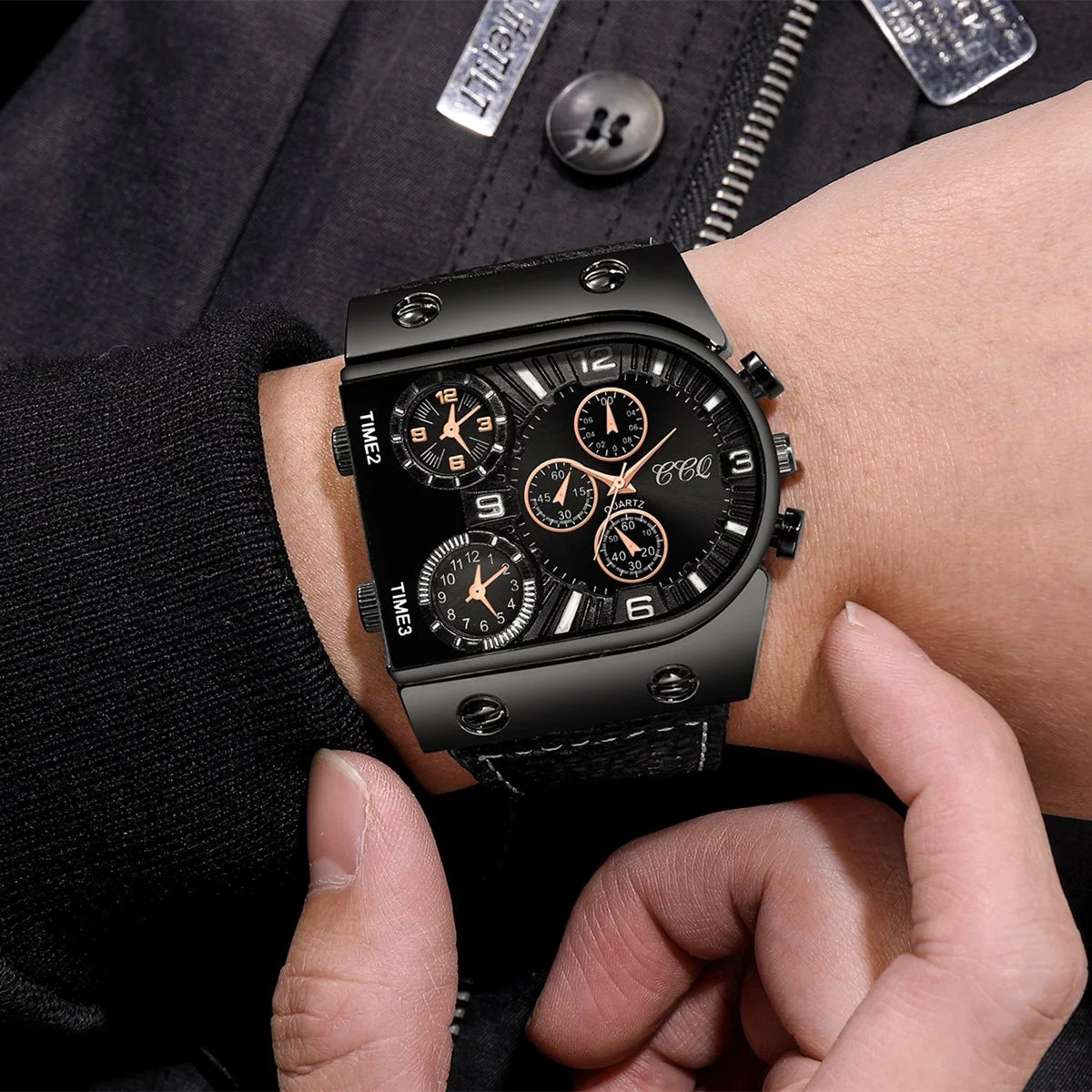 Fashion Big Dial Men's Quartz Watch Casual Leather Band Male Sports Watches