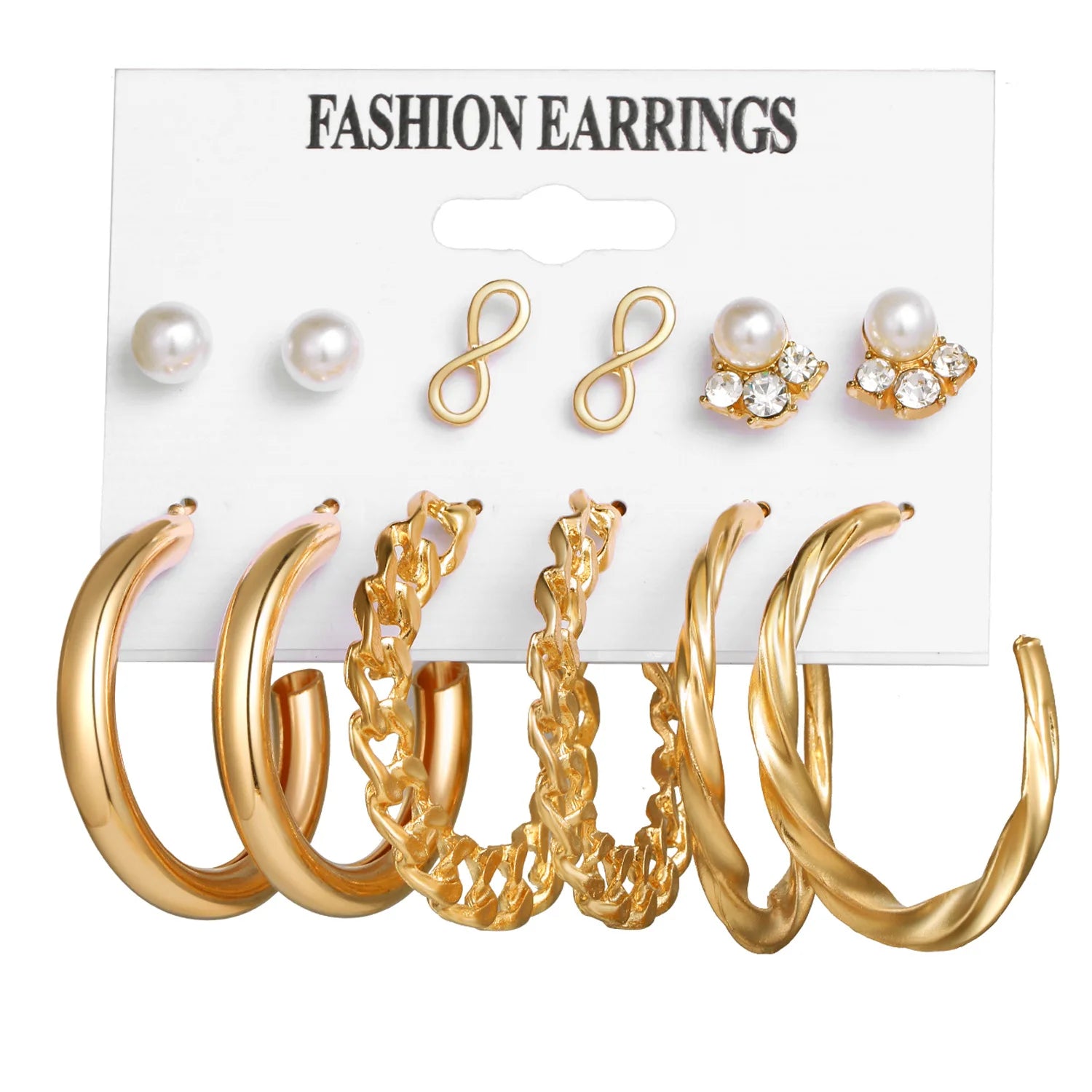 Boho Big Circle Hoop Earring Set for Women Gold Color Bohemia Vintage Pearl Square Earring Heart Zircon Ear Studs Jewelry