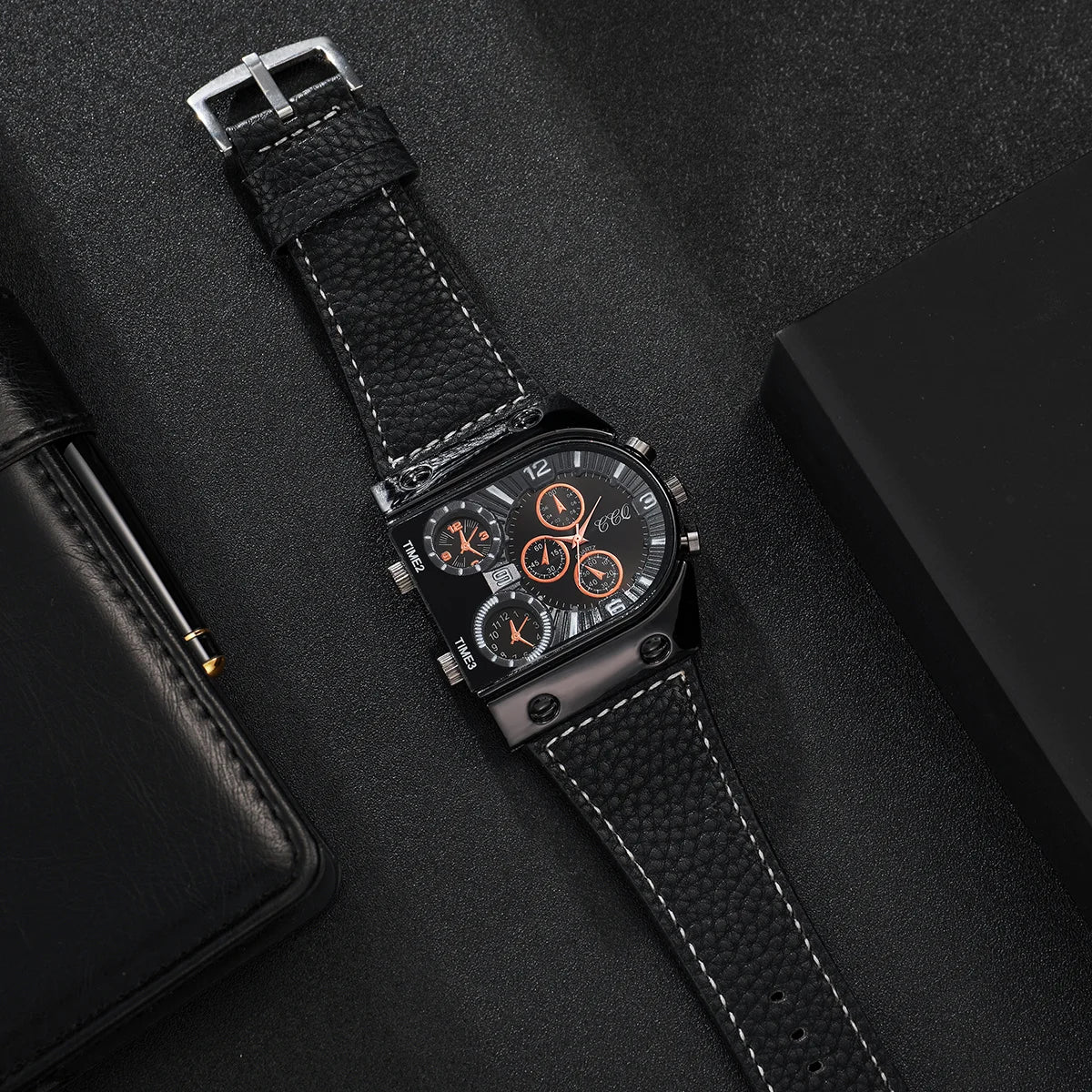 Fashion Big Dial Men's Quartz Watch Casual Leather Band Male Sports Watches