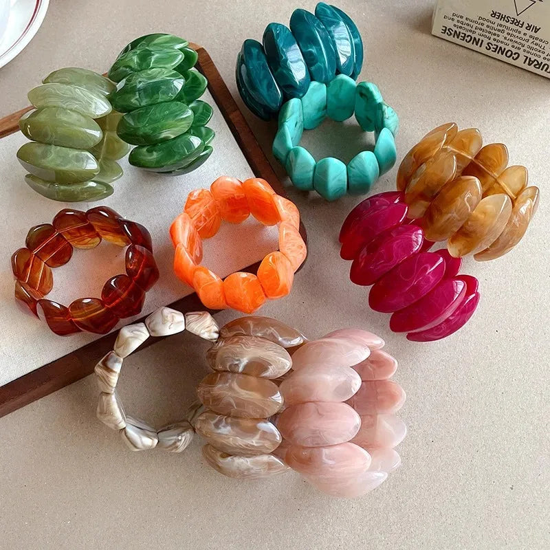 Vintage Smudging Bangle Geometric Wide Chunky Bracelets for Women Personality Acrylic Bracelet Hand Jewelry