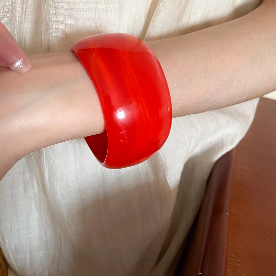 Acrylic Smudge Bangles Exaggerated Irregular Wide Round Bracelets for Women Personality Hand Ring Jewelry Party