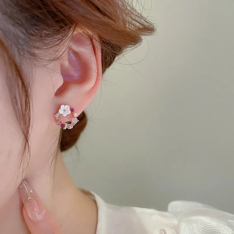 Silver Needle Crystal Pearl Butterfly Flower Wreath Earrings For Women Jewelry 2025 Trending Women's Fashion Earrings