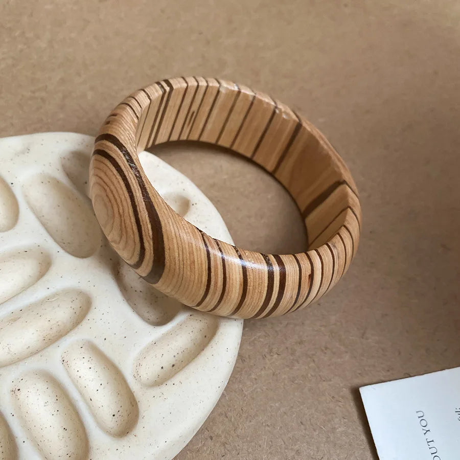 Natural Wooden 12 Styles Square Round Bracelet for Women Hip Hop Rivet Beads Wide Bangles Hand Jewelry Pulseras Mujer