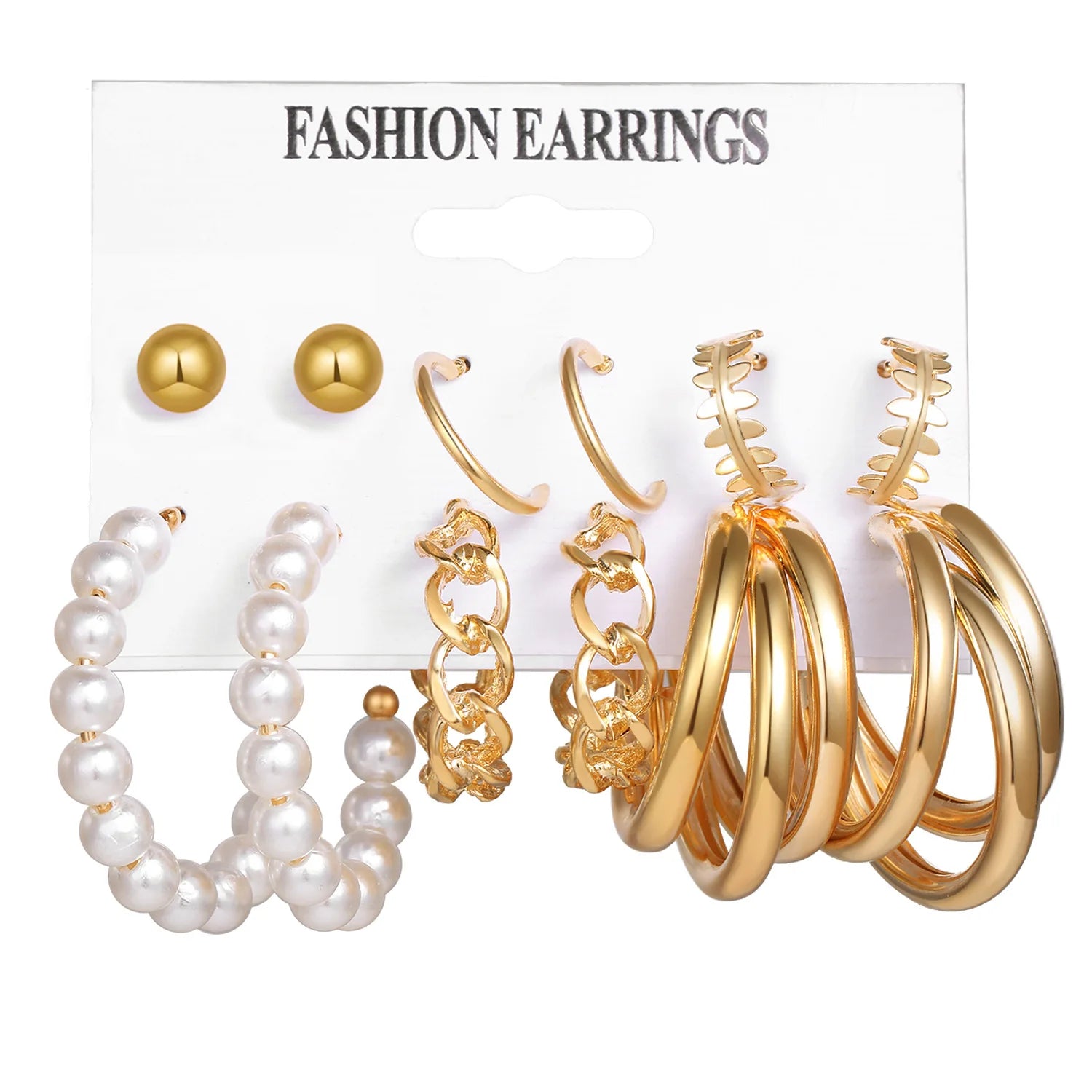 Boho Big Circle Hoop Earring Set for Women Gold Color Bohemia Vintage Pearl Square Earring Heart Zircon Ear Studs Jewelry