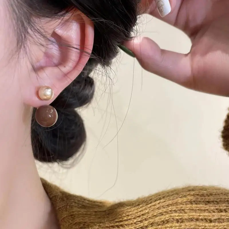 925 Silver Needle Vintage Brown Pearl Earrings For Women Jewelry 2025 Trending New Luxury Women's Red Ball Earrings gifts
