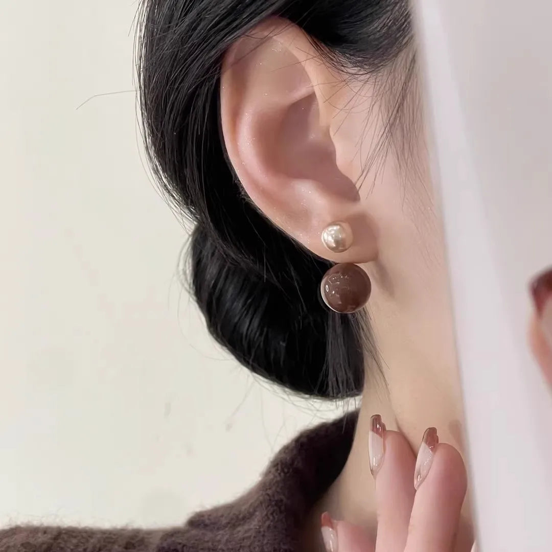 925 Silver Needle Vintage Brown Pearl Earrings For Women Jewelry 2025 Trending New Luxury Women's Red Ball Earrings gifts