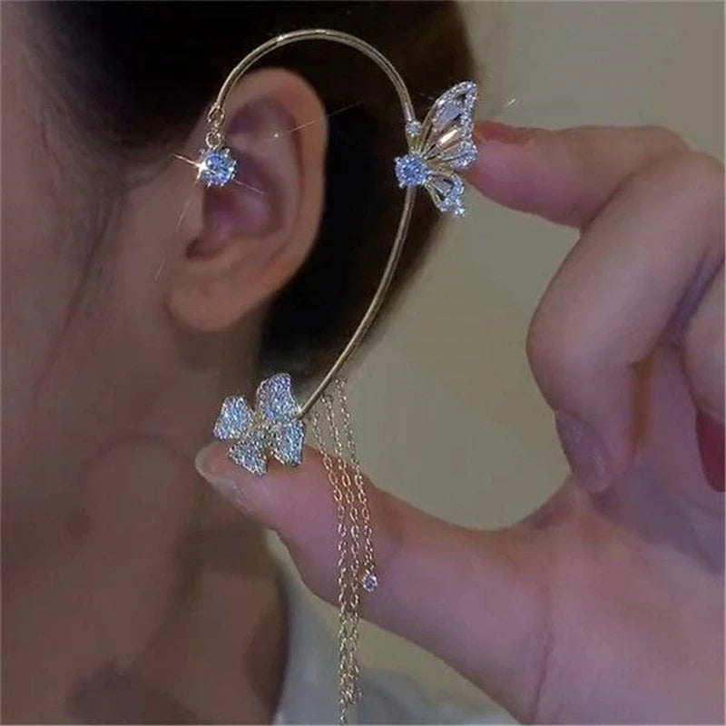 Gold Color Ear Bone Clip For Women Sweet Exquisite Sparkling Crystal Star Ear Cuff Clip Earring Wedding Jewelry Accessories Gift