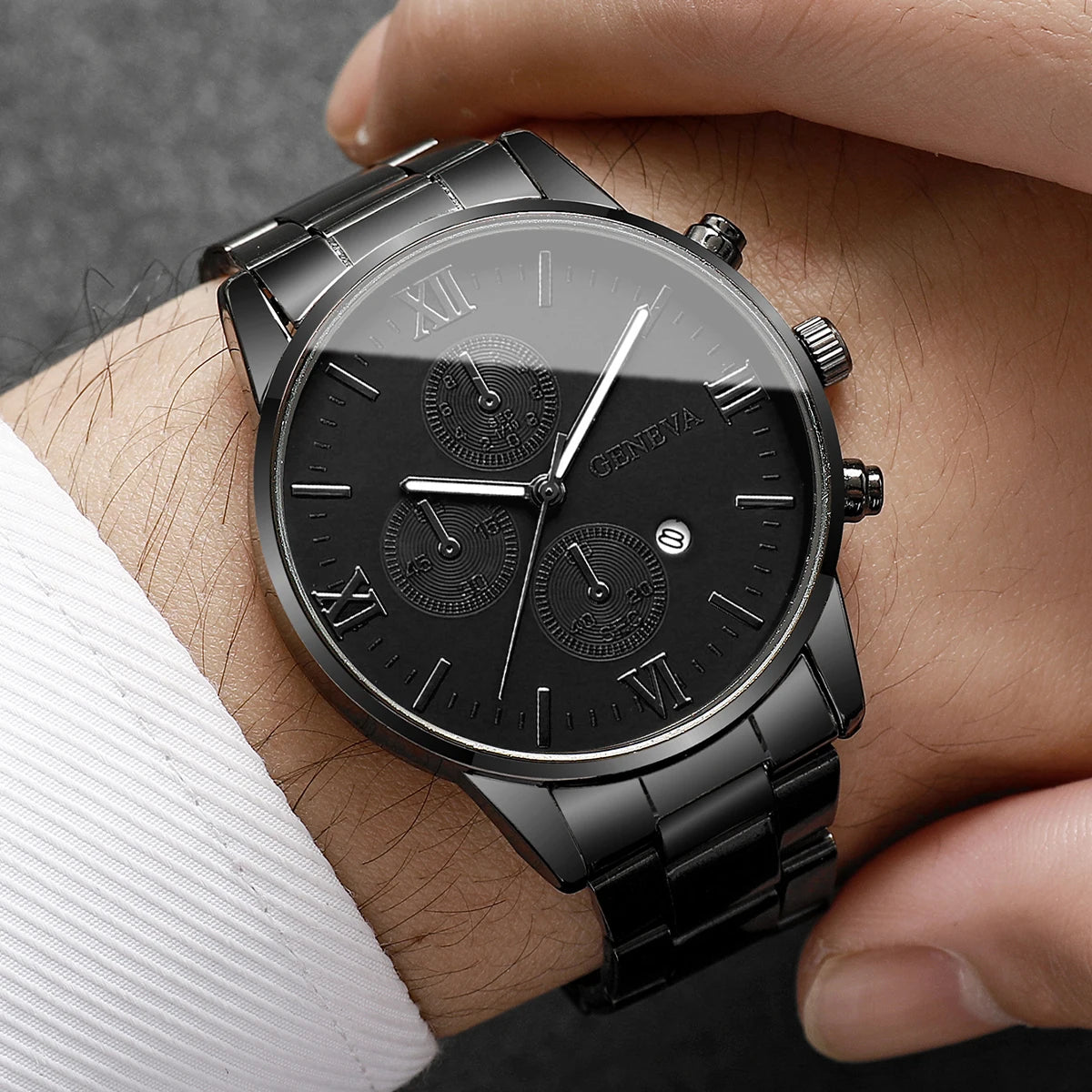 Luxury Mens Business Watches Fashion Roma Dial Men Quartz Watch Calendar Wristwatches for Man Clock Reloj Hombre（Without Box）