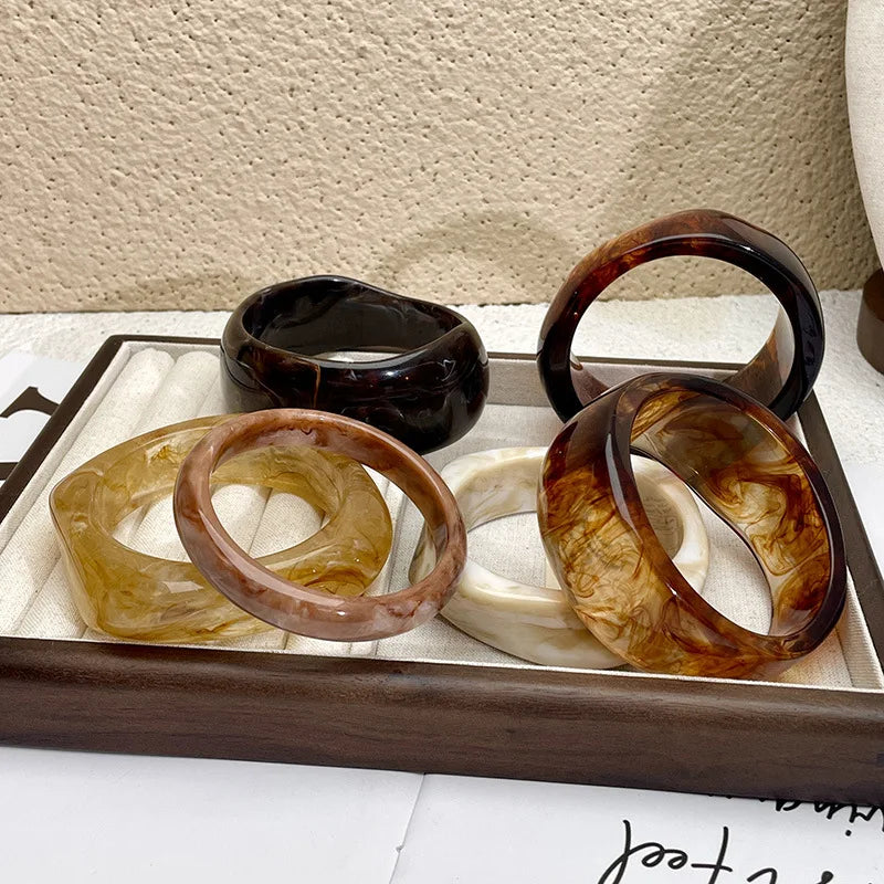 Vintage Bohemian Geometric Wide Resin Bracelet Brown Large Irregular Chunky Bangle Jewelry Gifts for Women Girls