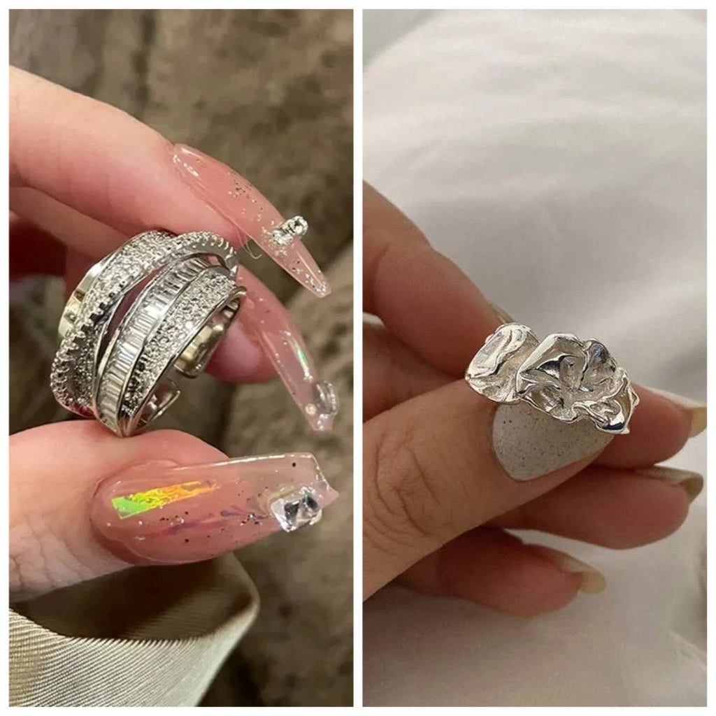 Irregular Pleated Ring for Women Open Adjustable Rings Wide Trendy Finger Rings Y2K Accessories Fashion Jewelry