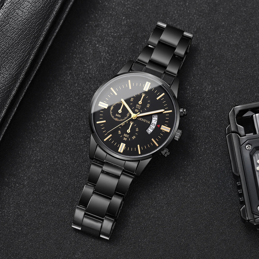 2PCS/Set Fashion Men Business Watches Male Calendar Quartz Watch Bracelet Set Relogio Masculino