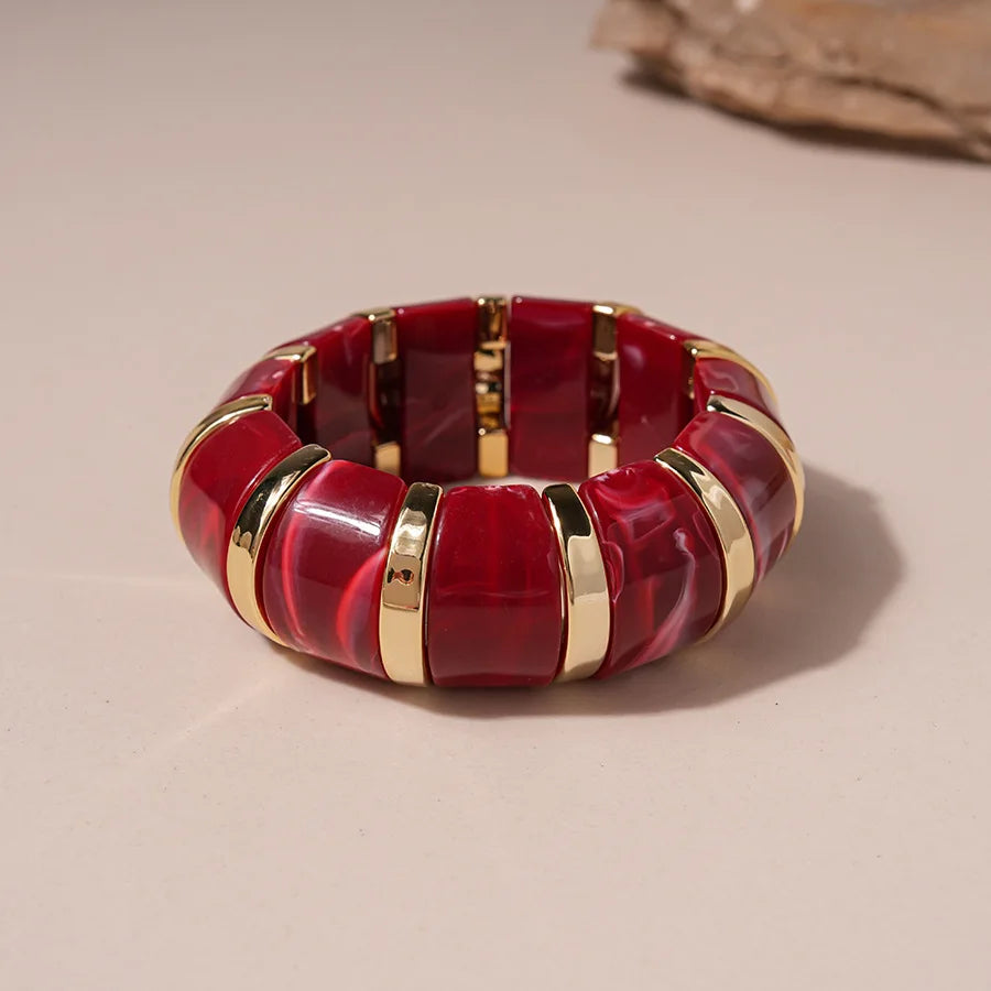 Red Resin Acrylic Elastic Bracelets Personality Geometric Fashion Irregular Wide Stacking Bracelets Hand Jewelry for Women