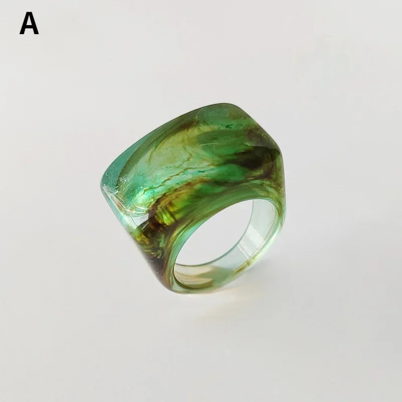 Fashion Creative Resin Acrylic Ring Vintage Simple Geometric Square Finger Rings for Women Jewelry