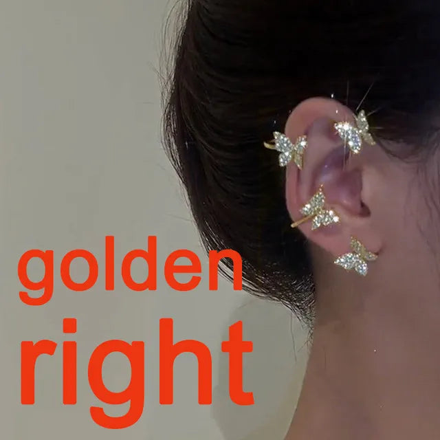 Gold Color Ear Bone Clip For Women Sweet Exquisite Sparkling Crystal Star Ear Cuff Clip Earring Wedding Jewelry Accessories Gift