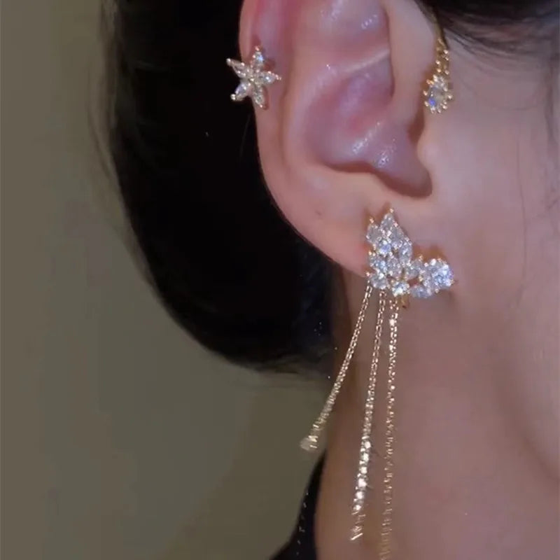Gold Color Ear Bone Clip For Women Sweet Exquisite Sparkling Crystal Star Ear Cuff Clip Earring Wedding Jewelry Accessories Gift