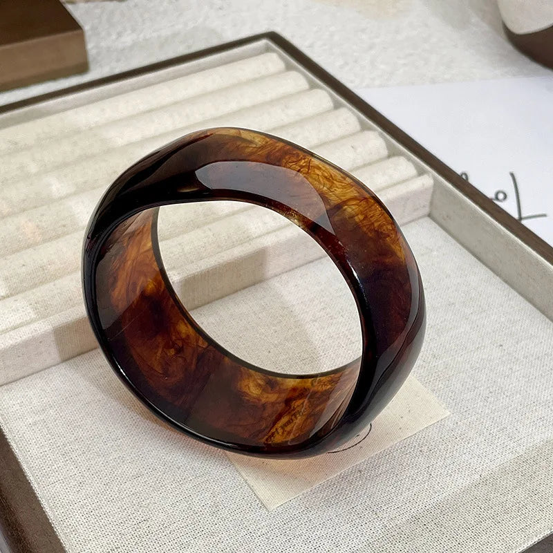 Vintage Bohemian Geometric Wide Resin Bracelet Brown Large Irregular Chunky Bangle Jewelry Gifts for Women Girls