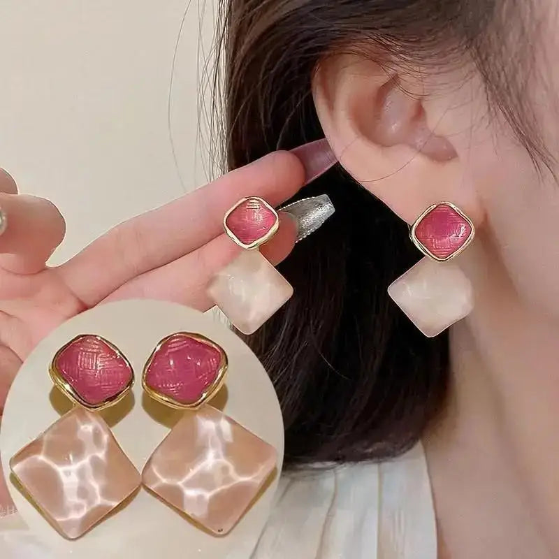 Silver Needle Fashion Square Zircon Drop Earrings For Women Jewelry 2025 Trending New Luxury Women's Crystal Earrings