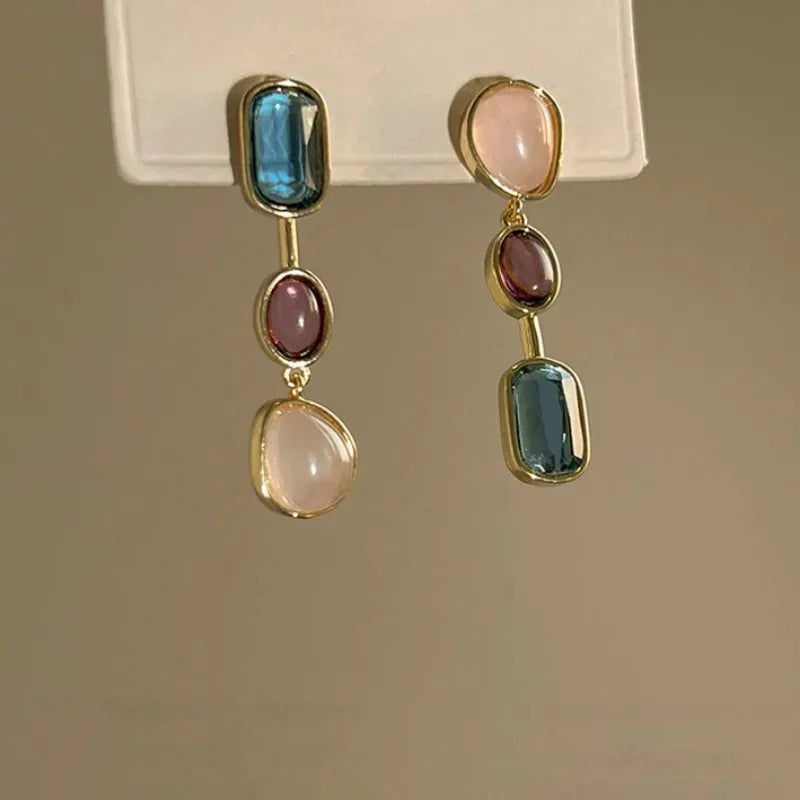 Asymmetric Colorful Resin Earrings for Women Retro Contrast Geometric Dangle Earrings Korean Jewelry High Quality Wholesale