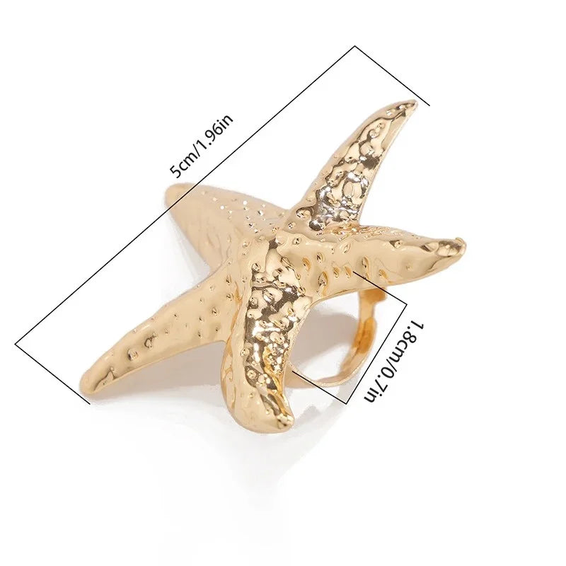 Seabeach Gold Color Starfish Conch Ring for Women New Fashion Large Pearl Shell Finger Rings Jewelry Summer Personality Gifts
